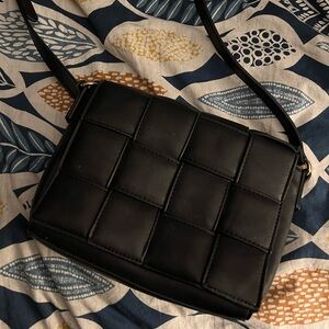 Alfani Black woven crossbody bag. Not leather.